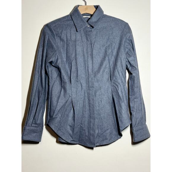 Rosetta Getty LN Heathered Blue 100% Cashmere Button Down Fitted Shirt Size 6 - Picture 1 of 7